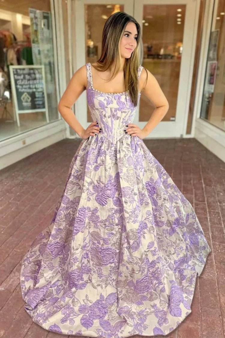 Ball Gown Square Neck Lace Sleeveless Prom Gown - Chloe Dress