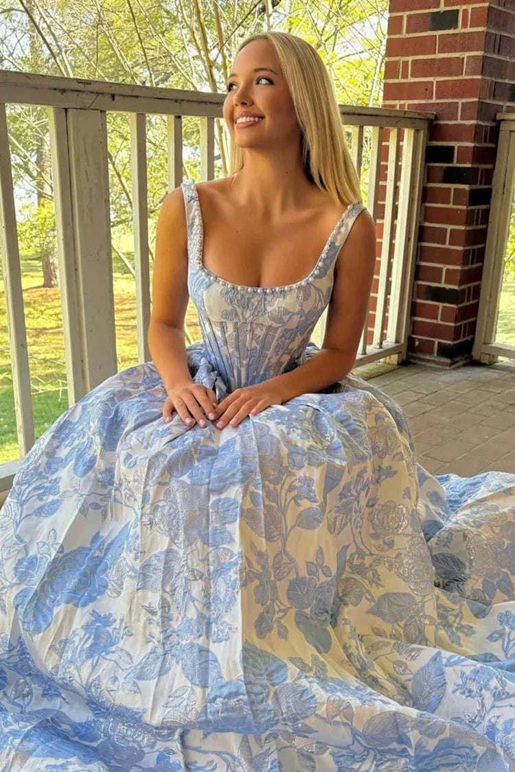 Ball Gown Square Neck Lace Sleeveless Prom Gown - Chloe Dress