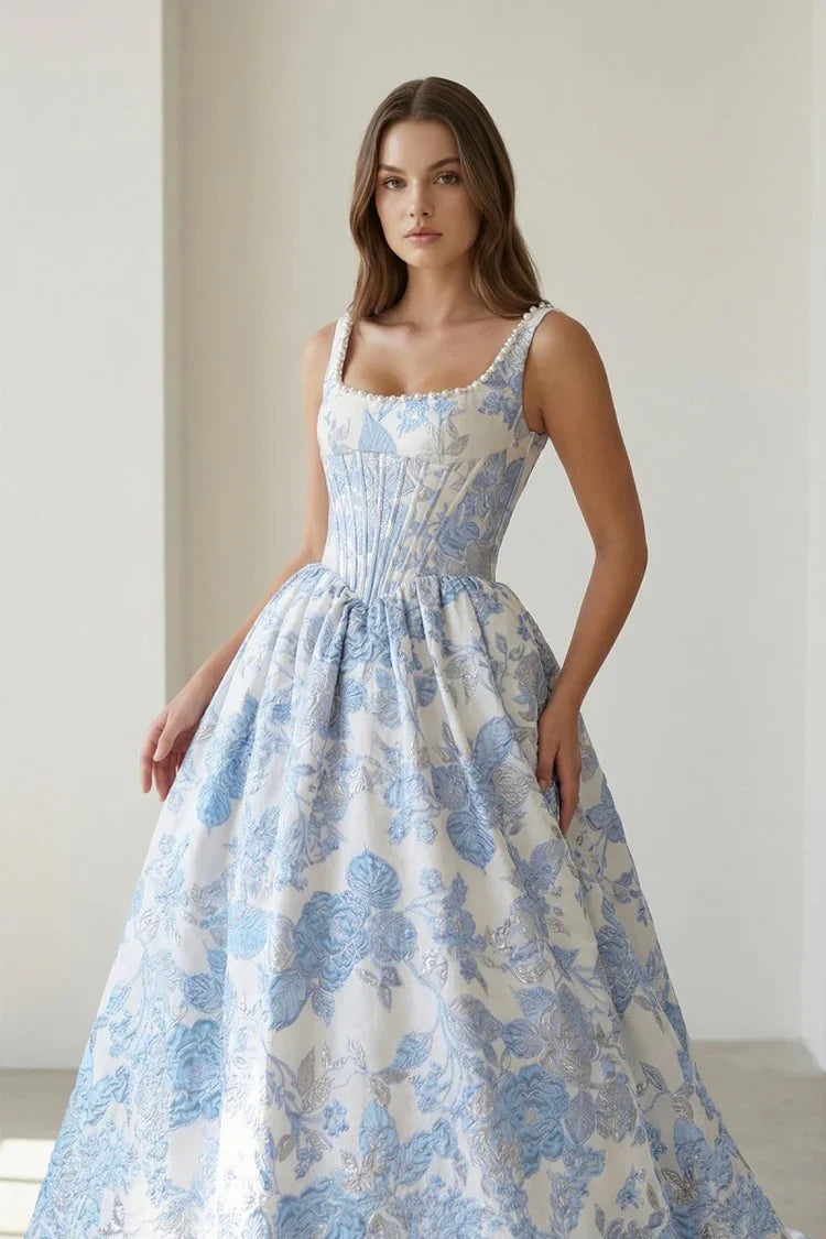 Ball Gown Square Neck Lace Sleeveless Prom Gown - Chloe Dress