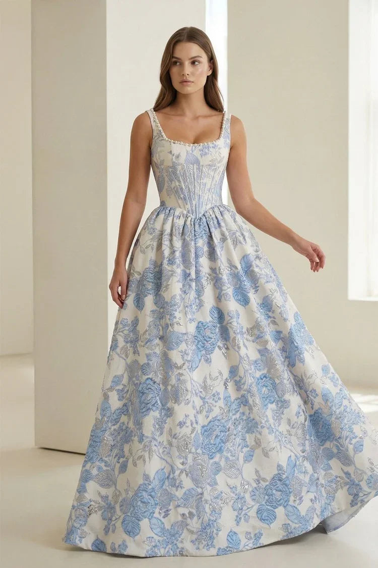 Ball Gown Square Neck Lace Sleeveless Prom Gown - Chloe Dress