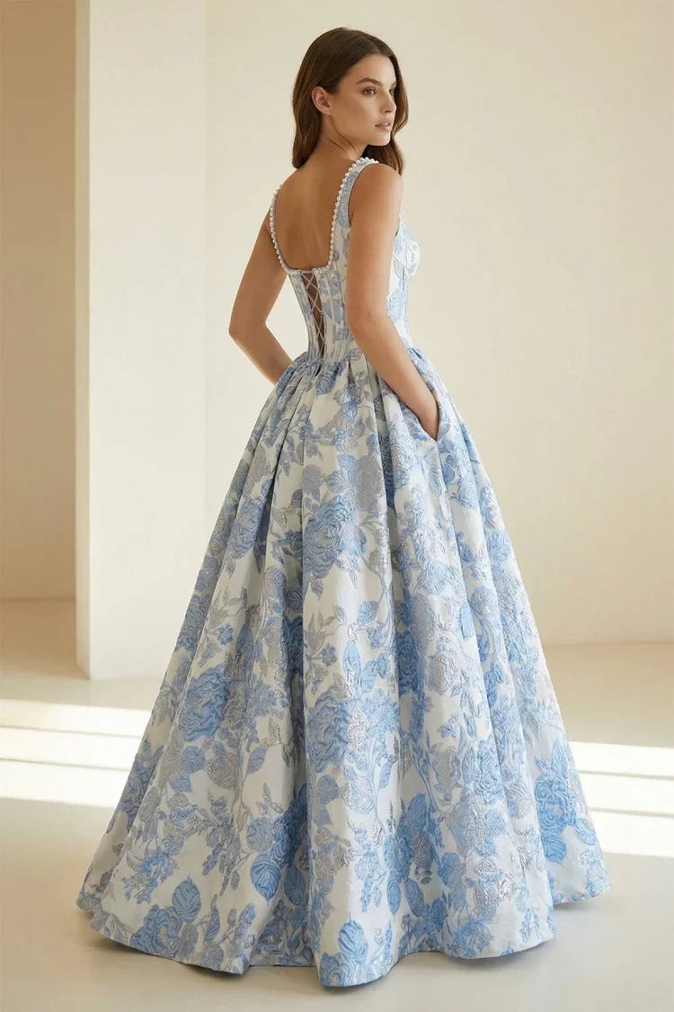 Ball Gown Square Neck Lace Sleeveless Prom Gown - Chloe Dress