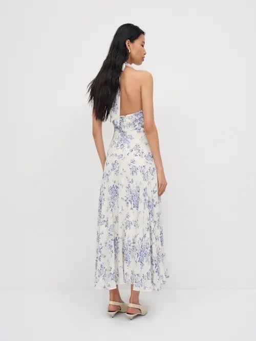 A-Line Halter Chiffon Sleeveless Midi Prom Dress - Chloe Dress