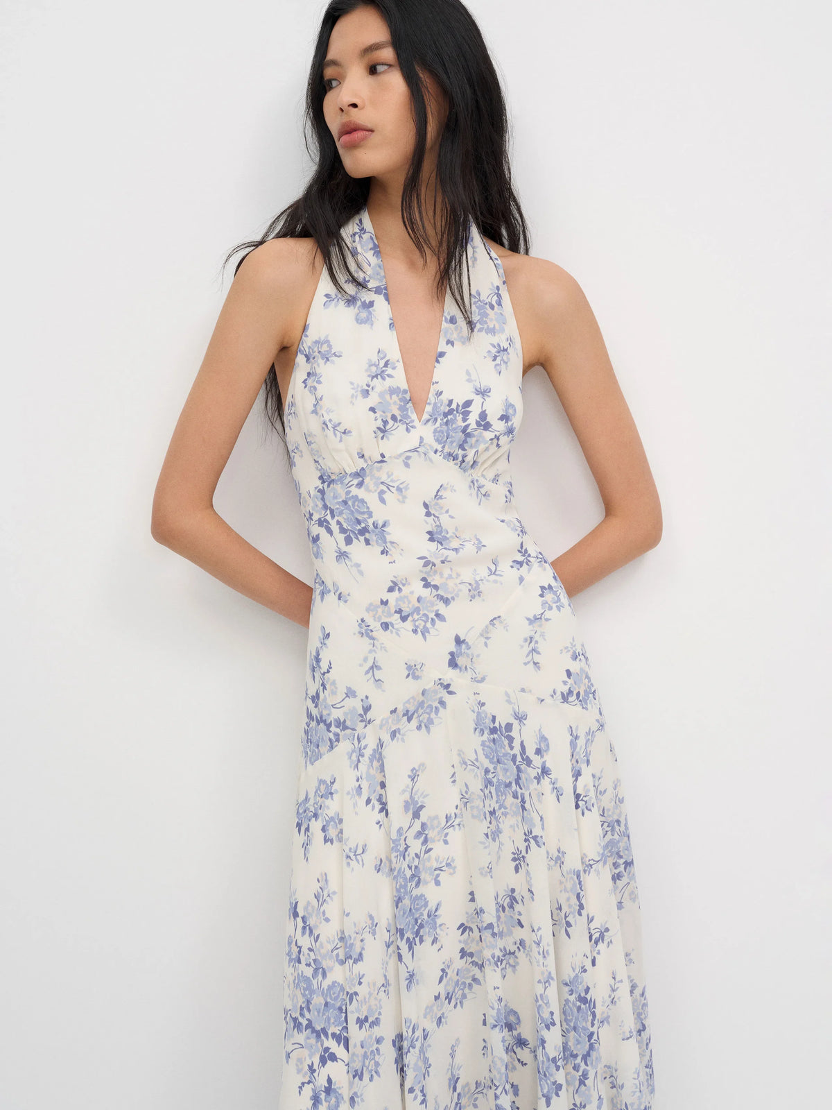 A-Line Halter Chiffon Sleeveless Midi Prom Dress - Chloe Dress