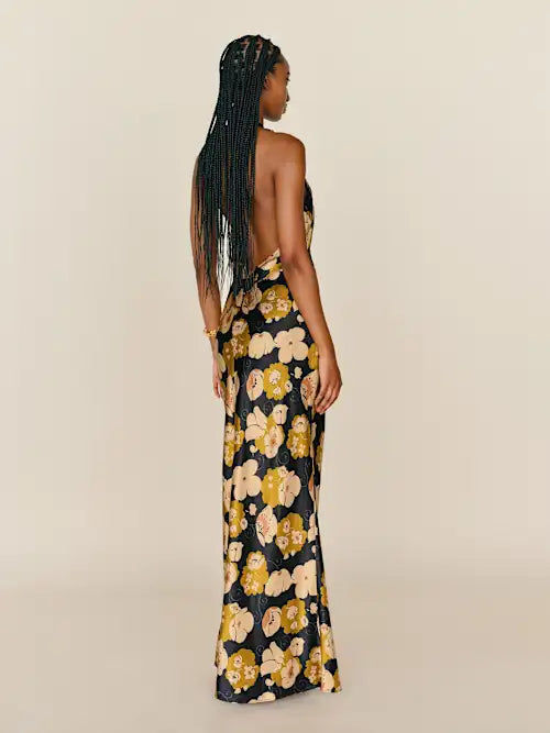 Sheath Halter Satin Sleeveless Open Back Floor-Length Prom Dress - Chloe Dress