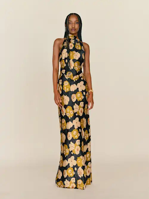 Sheath Halter Satin Sleeveless Open Back Floor-Length Prom Dress - Chloe Dress
