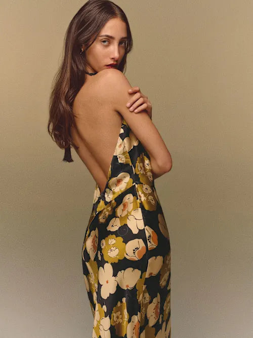 Sheath Halter Satin Sleeveless Open Back Floor-Length Prom Dress - Chloe Dress