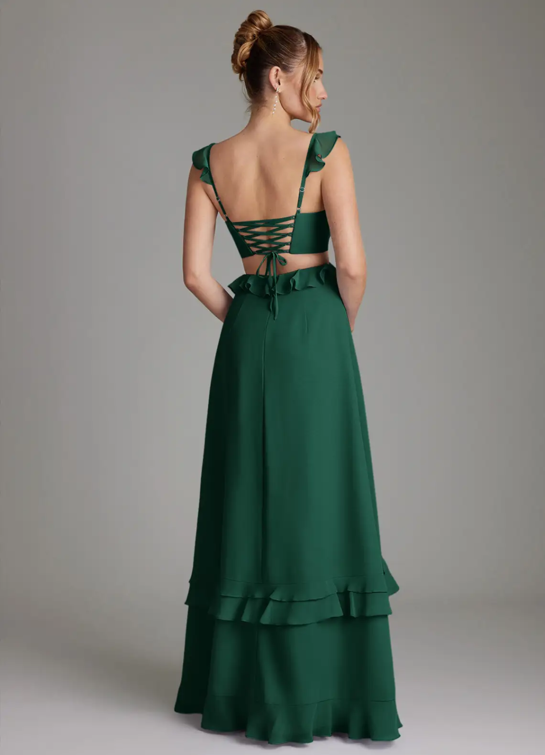 A-Line V-Neck Lace Ruffled Floor-Length Wedding Dress - Chloe Dress