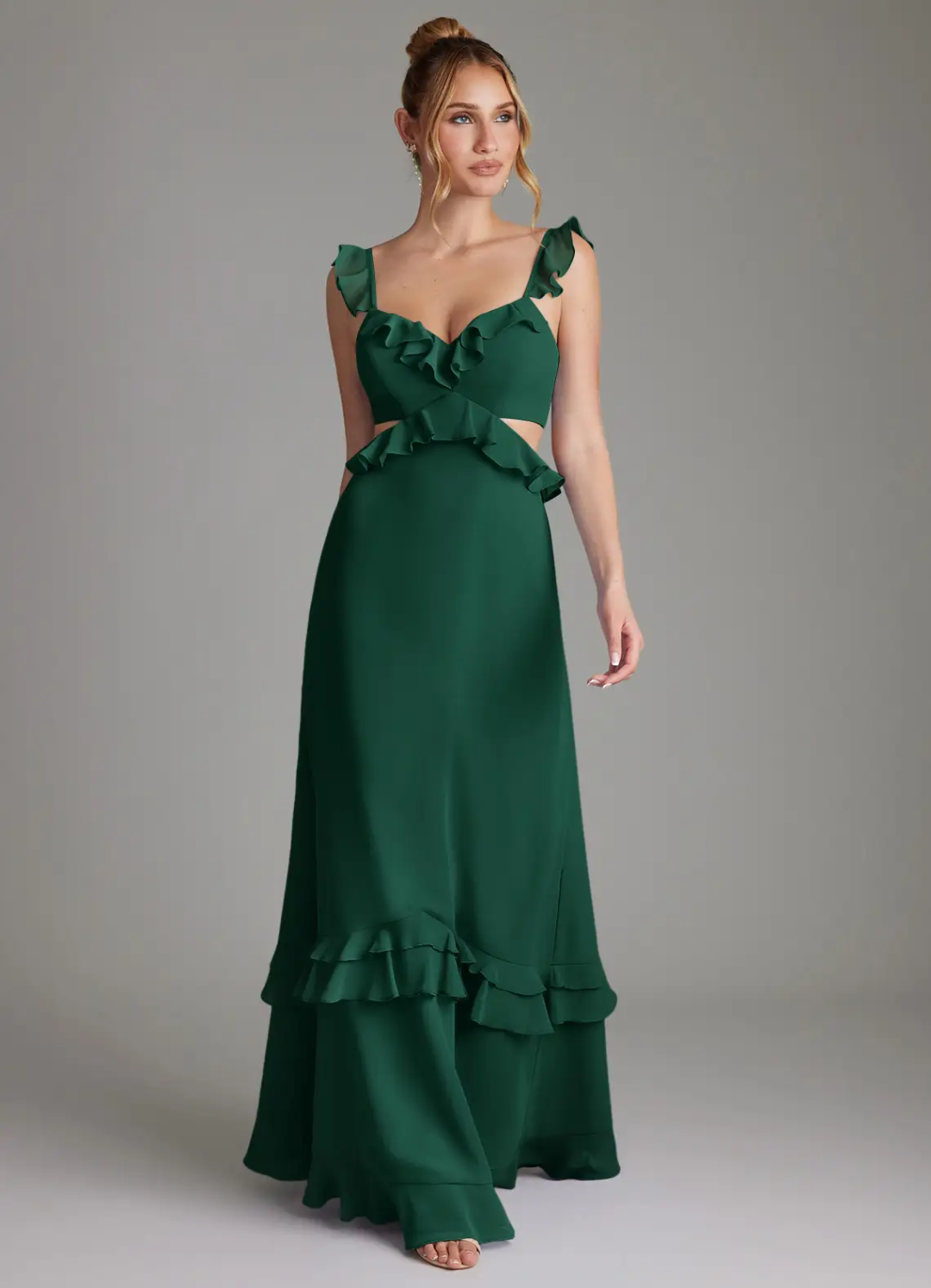 A-Line V-Neck Lace Ruffled Floor-Length Wedding Dress - Chloe Dress