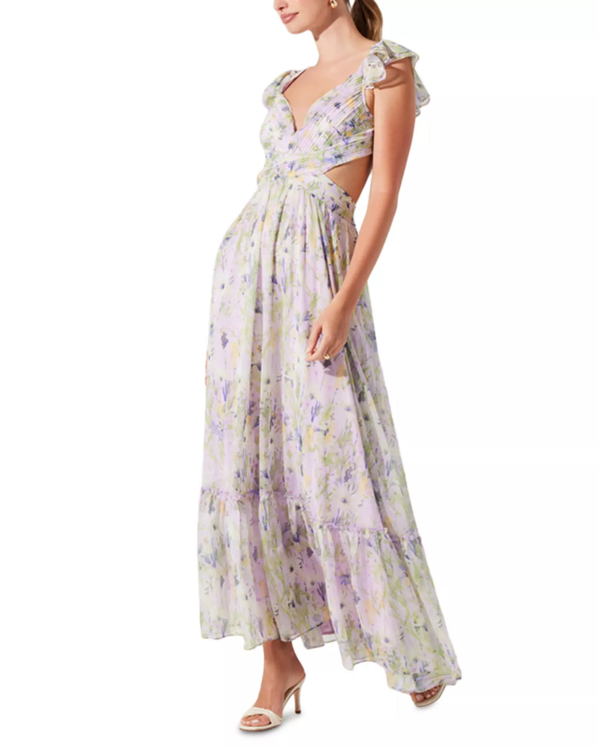 Sweetheart Lace Cap Sleeve Ruffled Ankle-Length Prom Dress - Chloe Dress