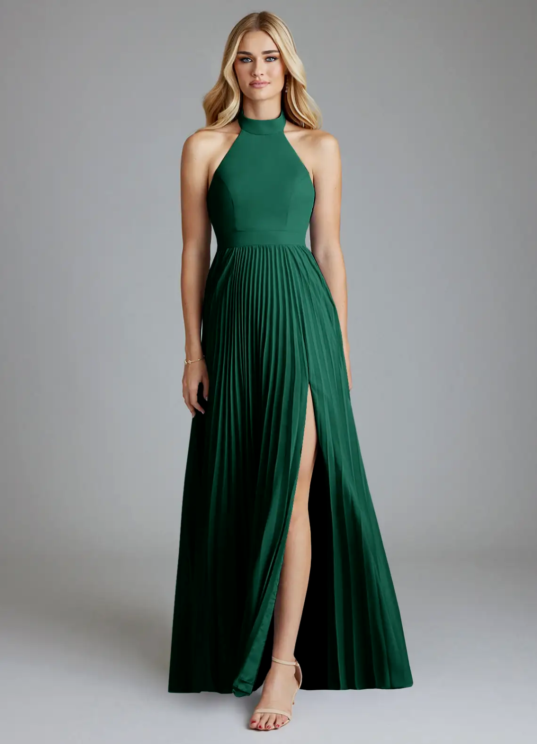 Halter Sleeveless Open Back High Slit Floor-Length Wedding Dress - Chloe Dress