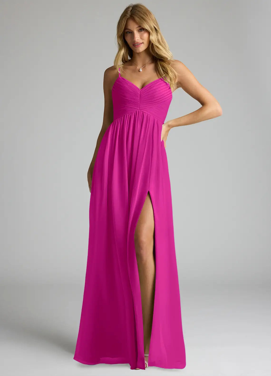 V-Neck Chiffon Open Back High Slit Floor-Length Wedding Dress - Chloe Dress