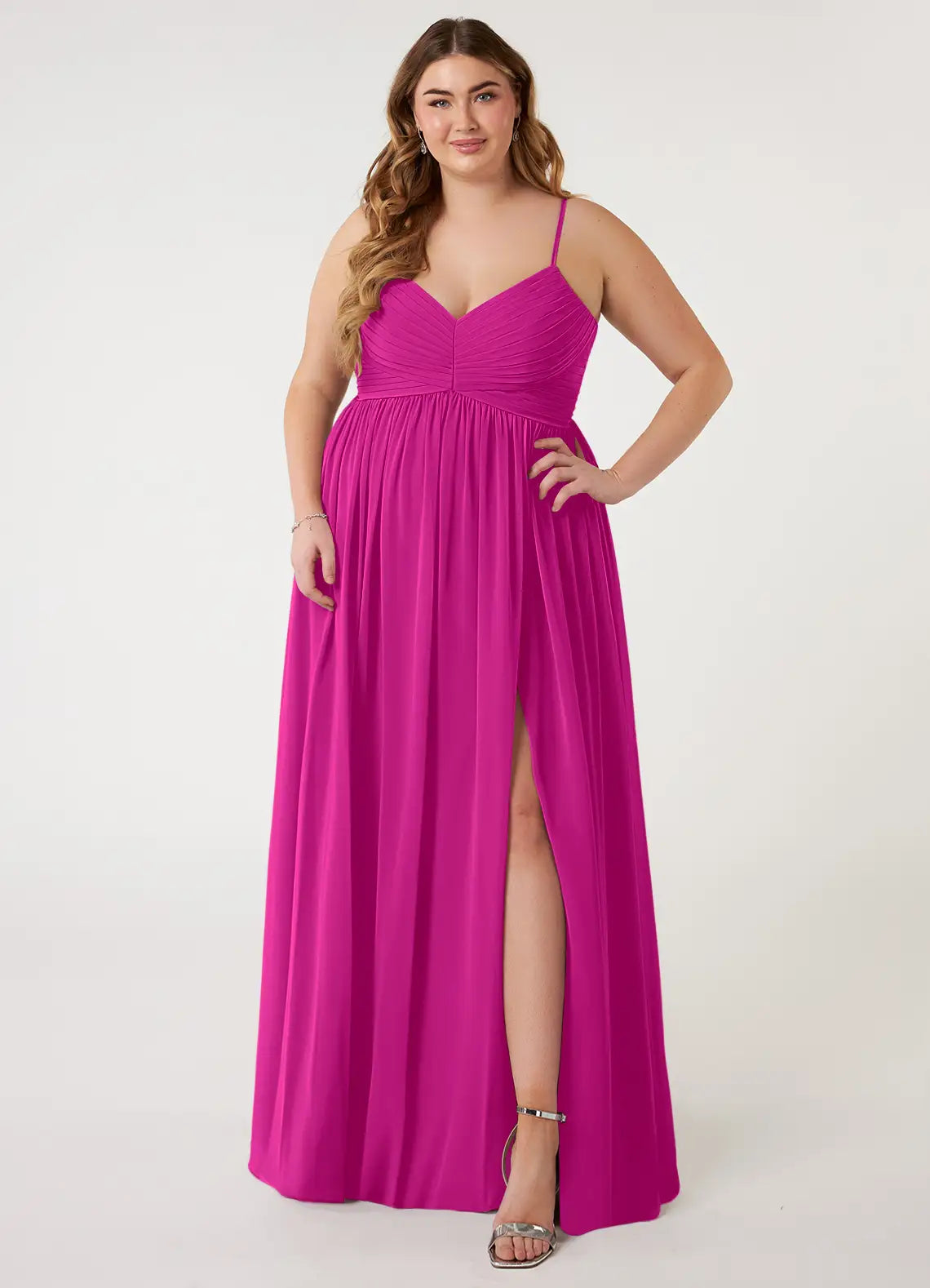 V-Neck Chiffon Open Back High Slit Floor-Length Wedding Dress - Chloe Dress