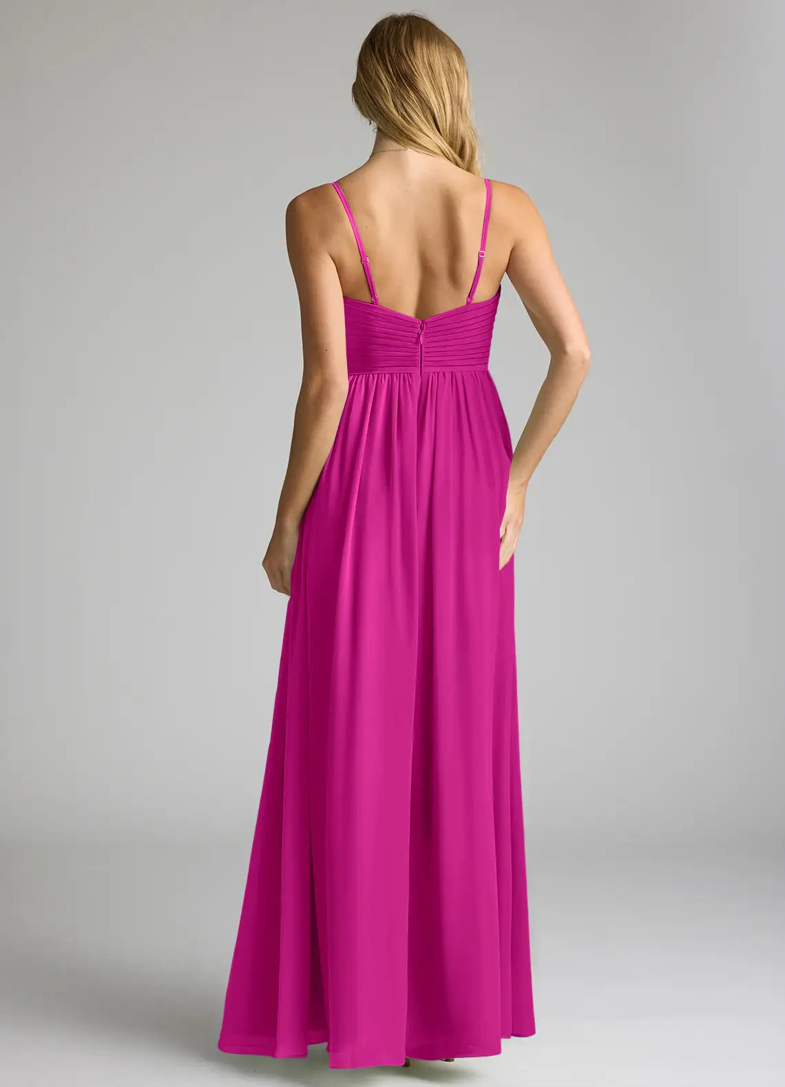 V-Neck Chiffon Open Back High Slit Floor-Length Wedding Dress - Chloe Dress
