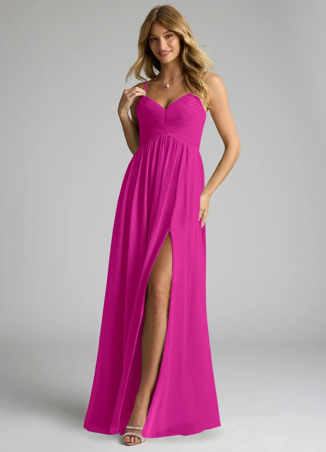 V-Neck Chiffon Open Back High Slit Floor-Length Wedding Dress - Chloe Dress