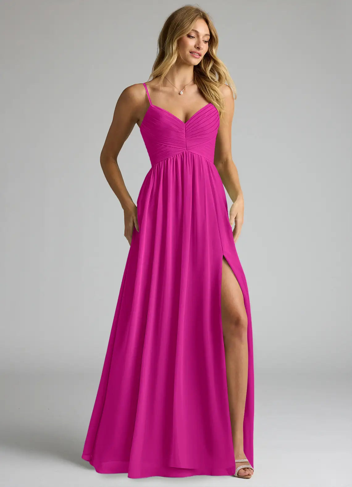 V-Neck Chiffon Open Back High Slit Floor-Length Wedding Dress - Chloe Dress