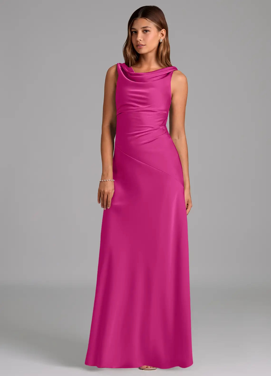 Cowl Neck Satin Sleeveless Floor-Length Wedding Dress - Chloe Dress