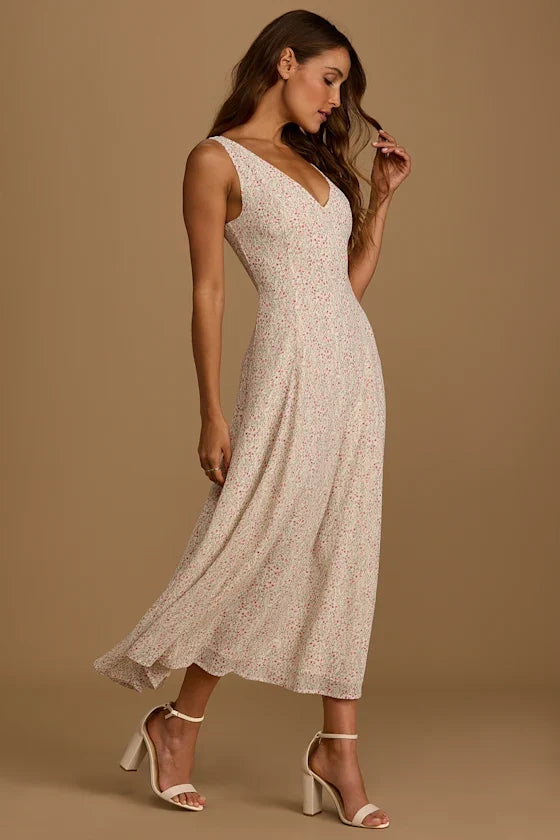 A-Line V-Neck Sleeveless Midi Prom Dress - Chloe Dress