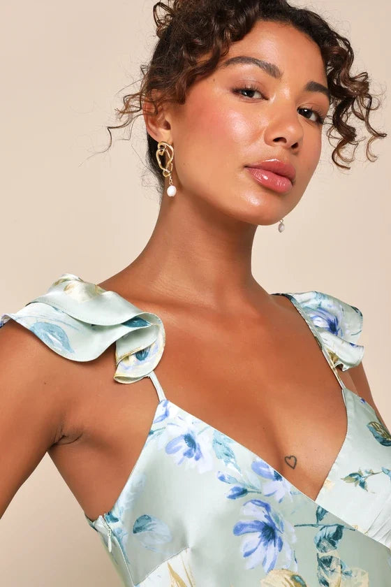 A-Line V-Neck Satin Ruffled Prom Dress - Chloe Dress