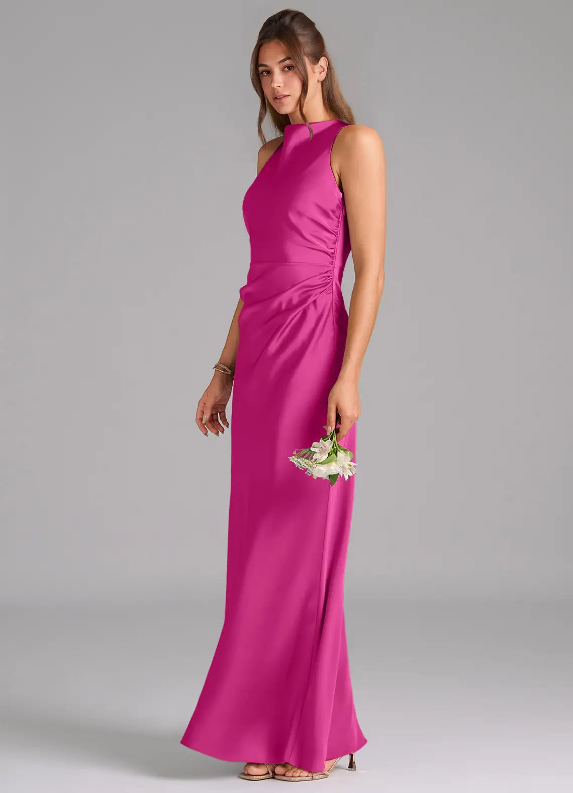 High Neck Satin Wedding Dress - Chloe Dress
