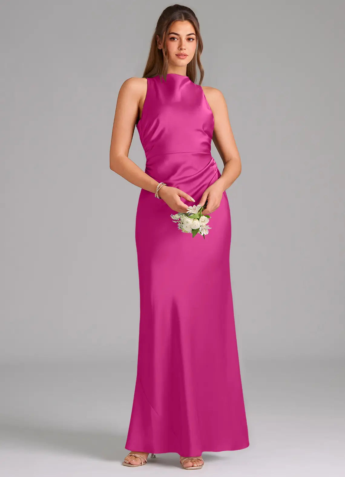 High Neck Satin Wedding Dress - Chloe Dress