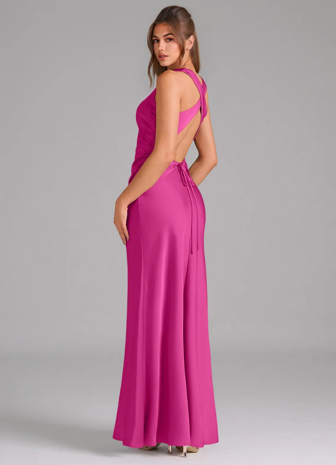 High Neck Satin Wedding Dress - Chloe Dress
