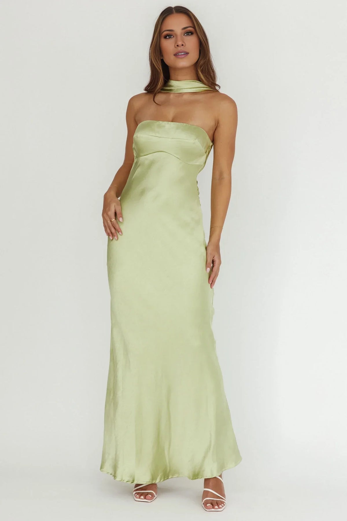 Green Strapless Satin Sleeveless Floor-Length Prom Dress - Chloe Dress