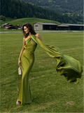 Mermaid One-Shoulder Sleeveless Open Back Draped Floor-Length Evening Dress - Chloe Dress