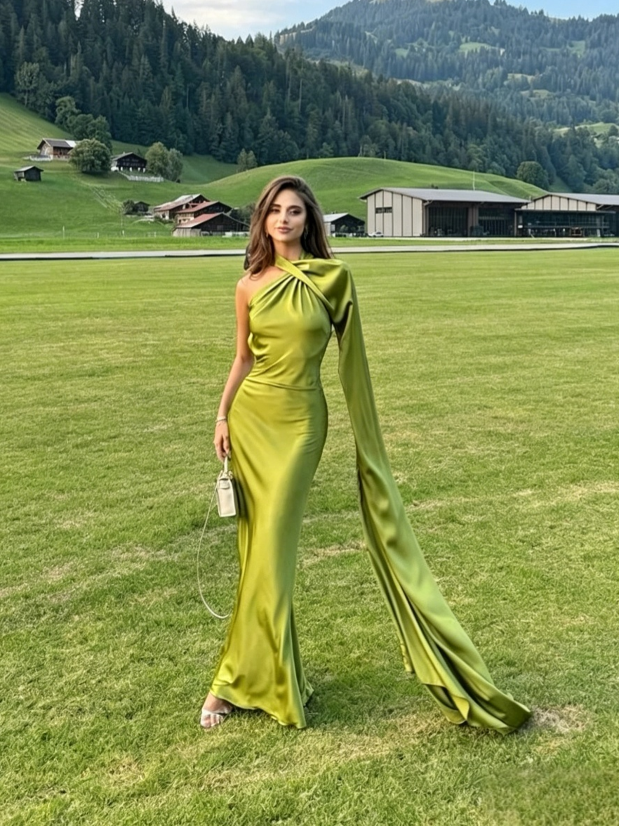Mermaid One-Shoulder Sleeveless Open Back Draped Floor-Length Evening Dress - Chloe Dress