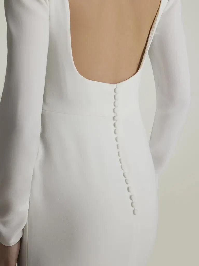 Mermaid High Neck Long Sleeve Open Back High Slit Floor-Length Wedding Dress - Chloe Dress