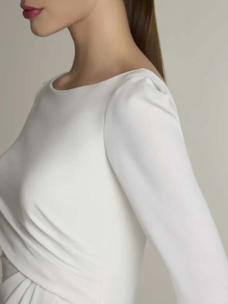Mermaid High Neck Long Sleeve Open Back High Slit Floor-Length Wedding Dress - Chloe Dress