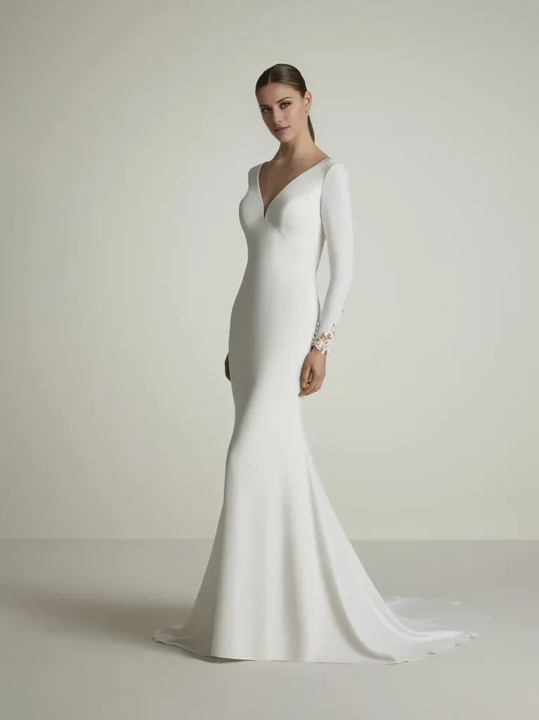 Mermaid V-Neck Lace Long Sleeve Floor-Length Wedding Dress - Chloe Dress