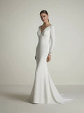 Mermaid V-Neck Lace Long Sleeve Floor-Length Wedding Dress - Chloe Dress