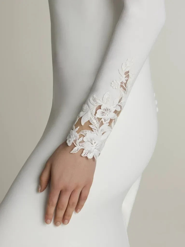Mermaid V-Neck Lace Long Sleeve Floor-Length Wedding Dress - Chloe Dress