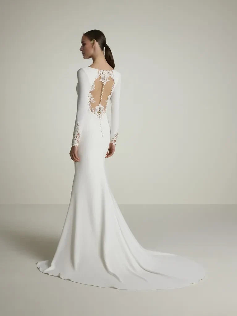 Mermaid V-Neck Lace Long Sleeve Floor-Length Wedding Dress - Chloe Dress