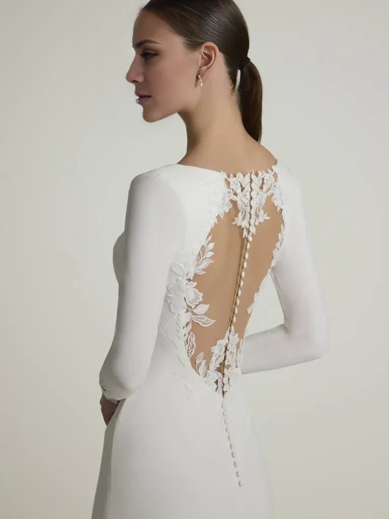 Mermaid V-Neck Lace Long Sleeve Floor-Length Wedding Dress - Chloe Dress