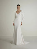 Mermaid V-Neck Puff Sleeve Open Back Floor-Length Wedding Dress - Chloe Dress