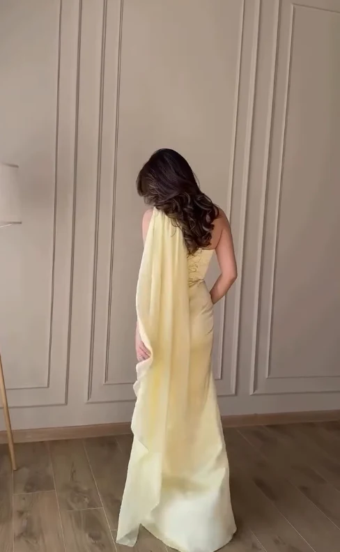 Mermaid One-Shoulder Satin Draped Floor-Length Evening Dress - Chloe Dress