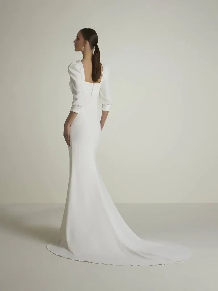 Mermaid Square Neck Puff Sleeve Open Back Floor-Length Wedding Dress - Chloe Dress