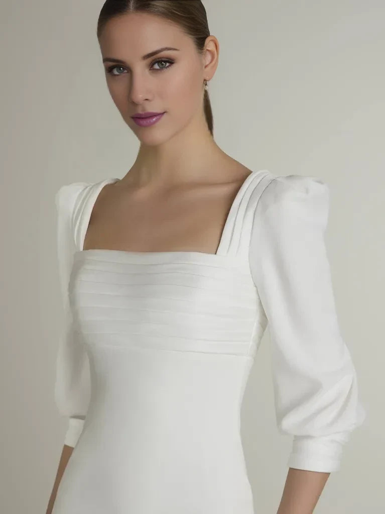 Mermaid Square Neck Puff Sleeve Open Back Floor-Length Wedding Dress - Chloe Dress