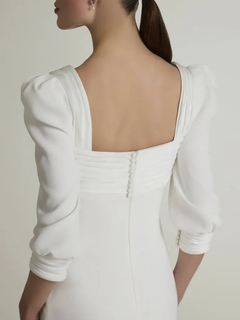 Mermaid Square Neck Puff Sleeve Open Back Floor-Length Wedding Dress - Chloe Dress