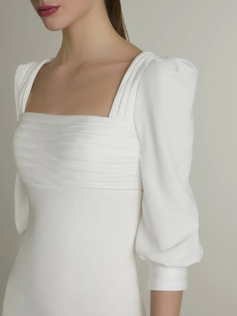 Mermaid Square Neck Puff Sleeve Open Back Floor-Length Wedding Dress - Chloe Dress