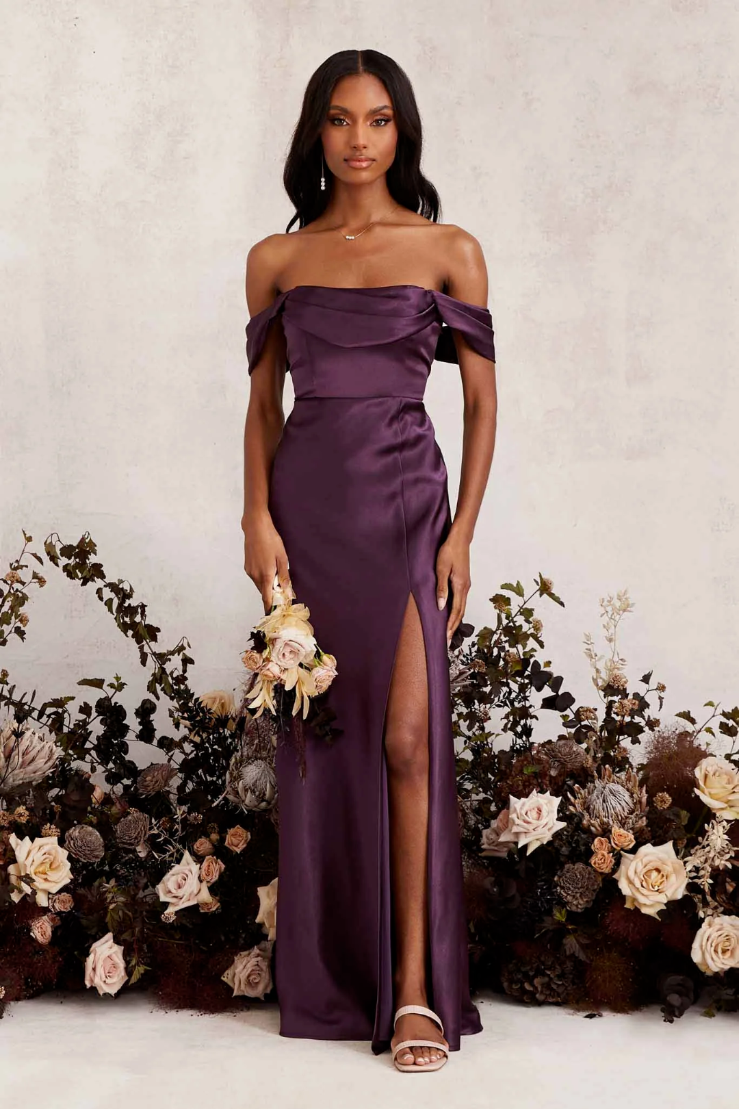 High Neck Satin High Slit Floor-Length Wedding Dress - Chloe Dress