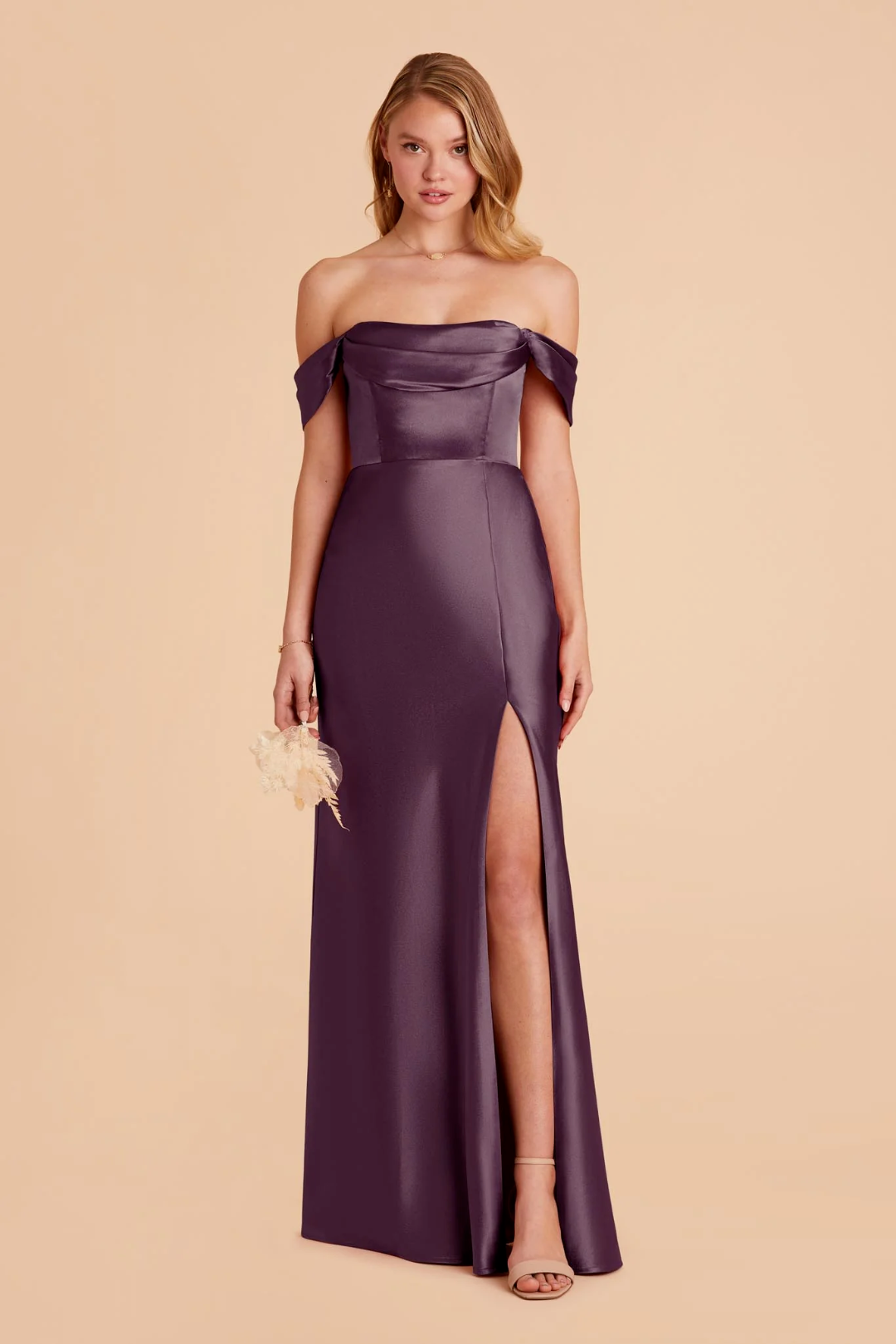 High Neck Satin High Slit Floor-Length Wedding Dress - Chloe Dress