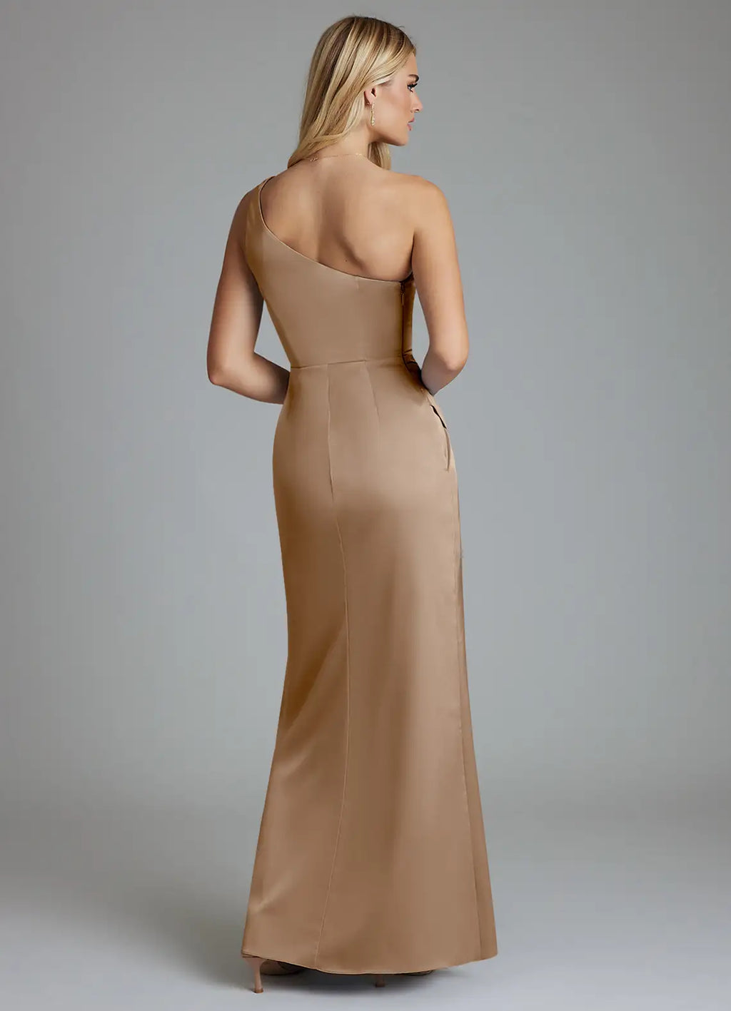 One-Shoulder Satin High Slit Floor-Length Wedding Gown - Chloe Dress