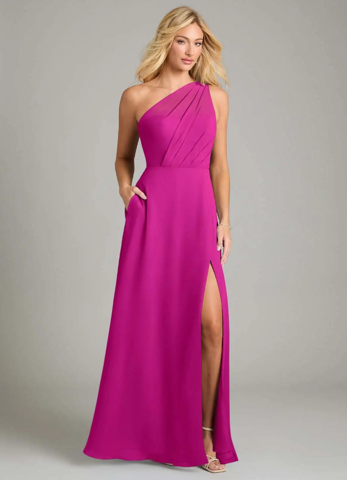 One-Shoulder High Slit Floor-Length Wedding Dress - Chloe Dress