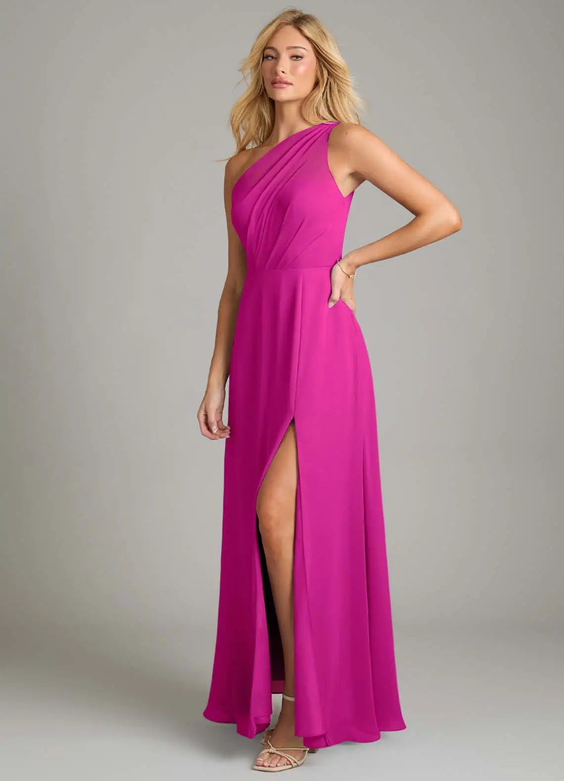One-Shoulder High Slit Floor-Length Wedding Dress - Chloe Dress