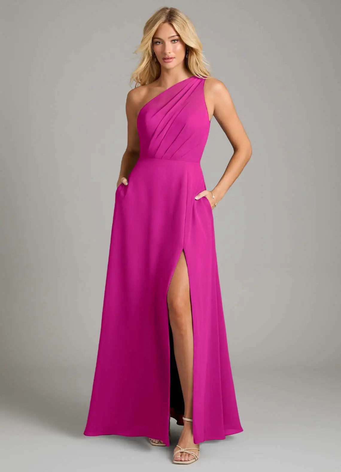 One-Shoulder High Slit Floor-Length Wedding Dress - Chloe Dress