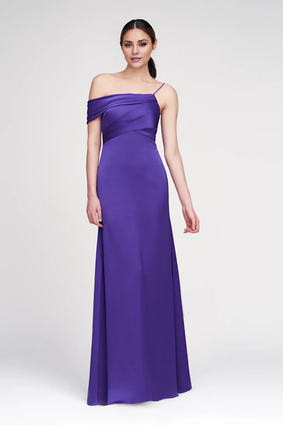 One-Shoulder Satin Sleeveless Asymmetric Floor-Length Evening Dress - Chloe Dress