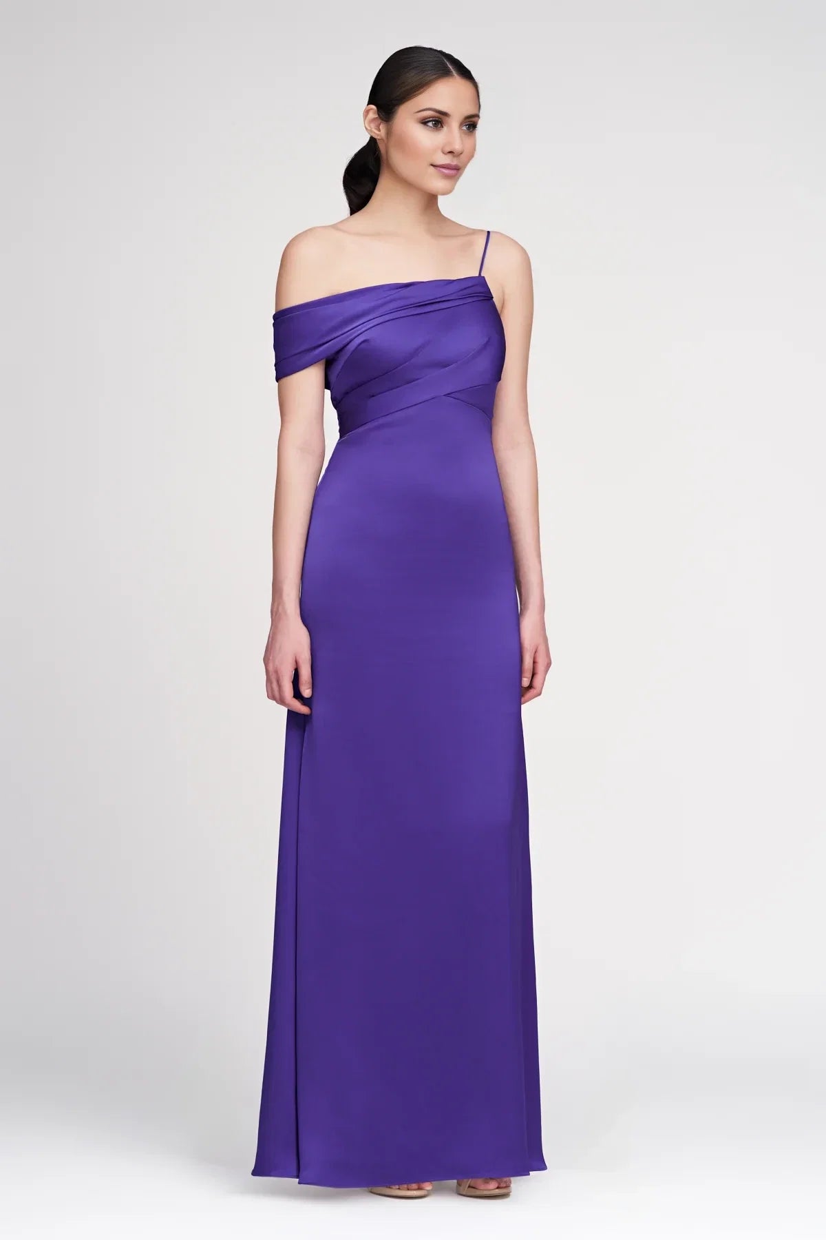 One-Shoulder Satin Sleeveless Asymmetric Floor-Length Evening Dress - Chloe Dress