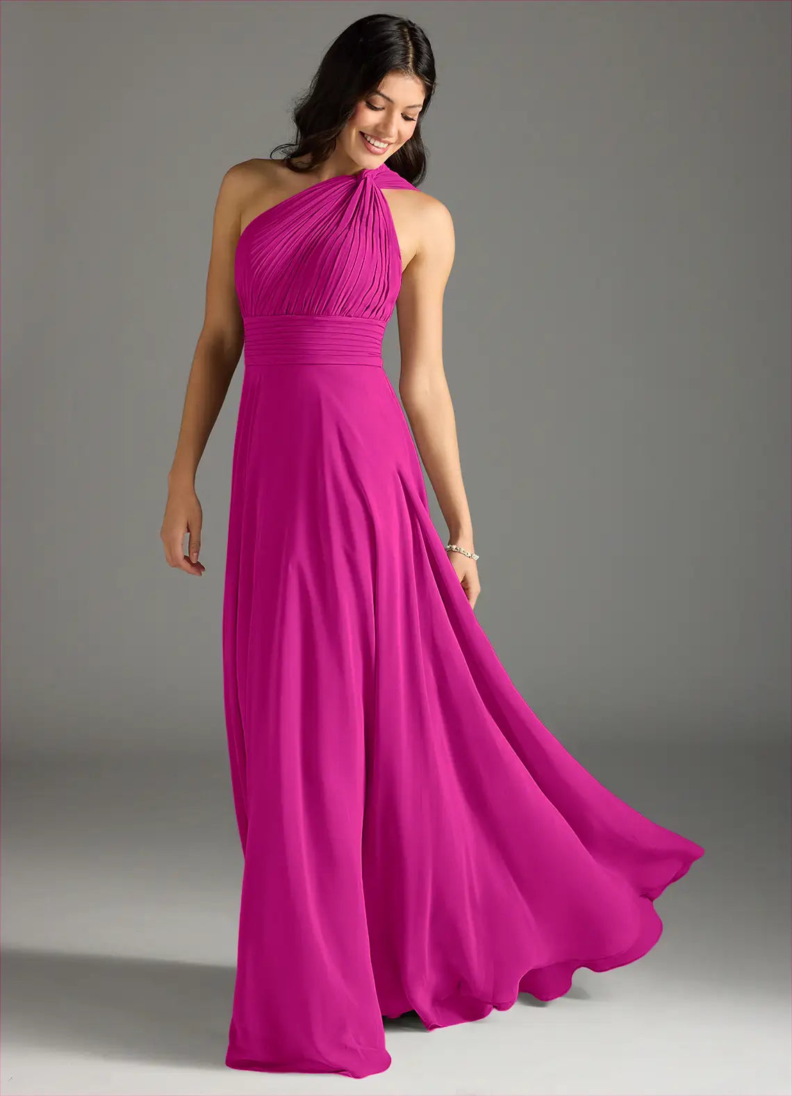 One-Shoulder Open Back Pleated Floor-Length Wedding Dress - Chloe Dress